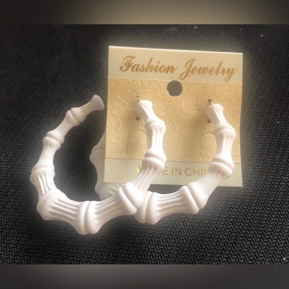 Fashion Jewelry White Bamboo Hoop Earrings